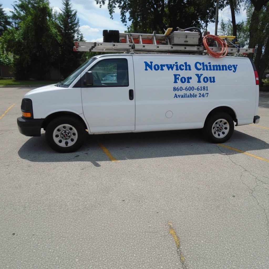 Norwich Chimney For You white service van with company branding and phone number 860-600-6181